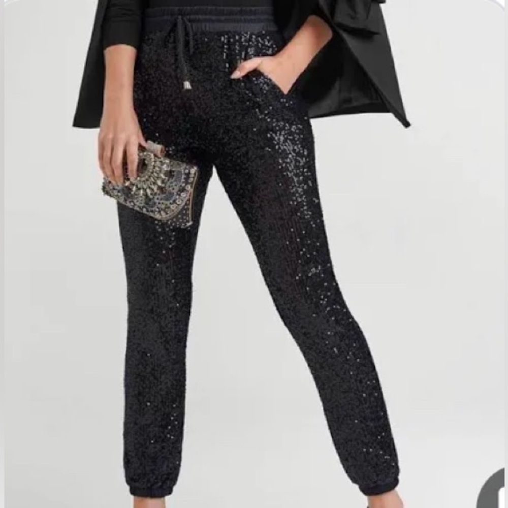NWT Express Ankle High Rise Sequined Jogger Size Large Machine Washable